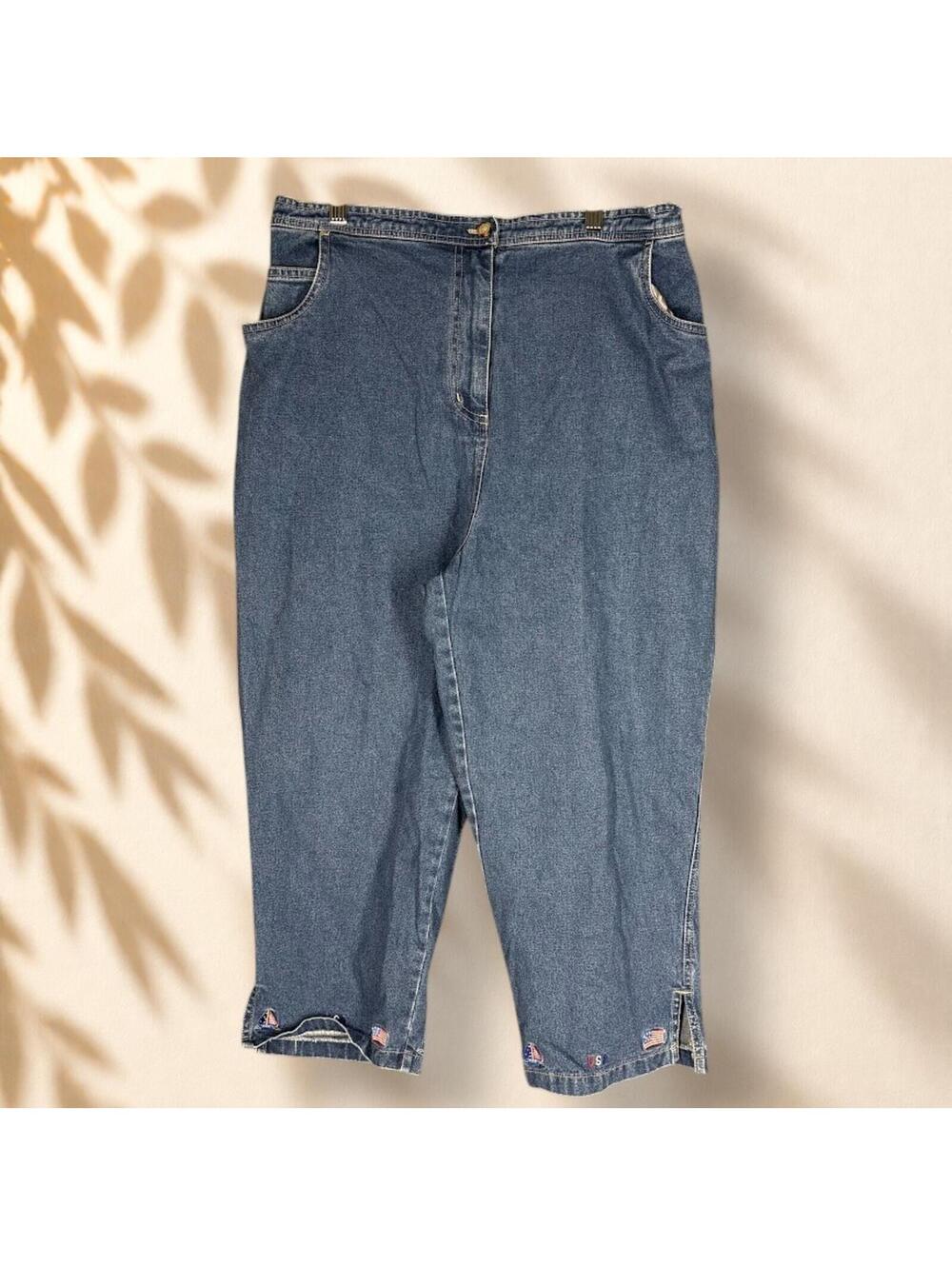 Quacker Factory Cropped Jeans Women XL Blue Denim Dark Wash High Rise Pockets